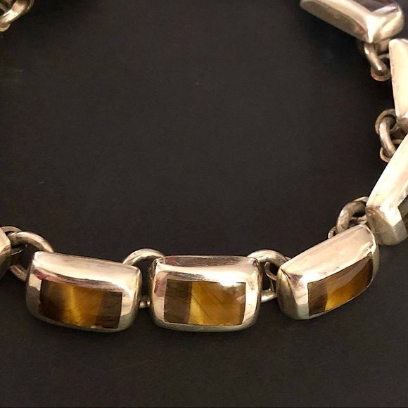 TAXCO Sterling Silver Tigers Eye Link Bracelet - Picture 5 of 7